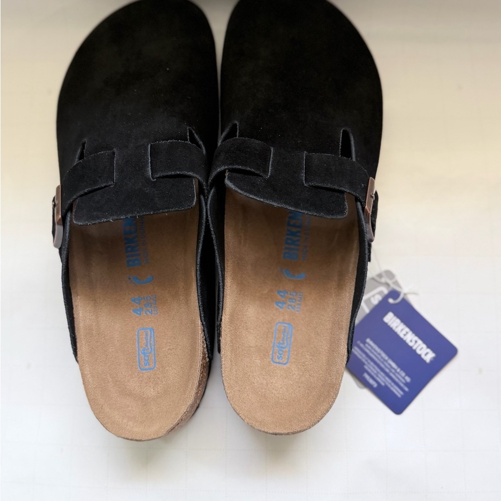 Birkenstock Black Suede Boston Clogs - Picture 2 of 5